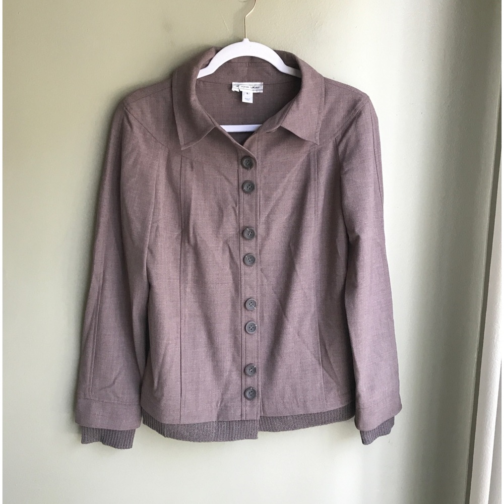 St.John Sport Women's Beige Rayon Button Down Ribbed Trim Blazer Jacket Size: S